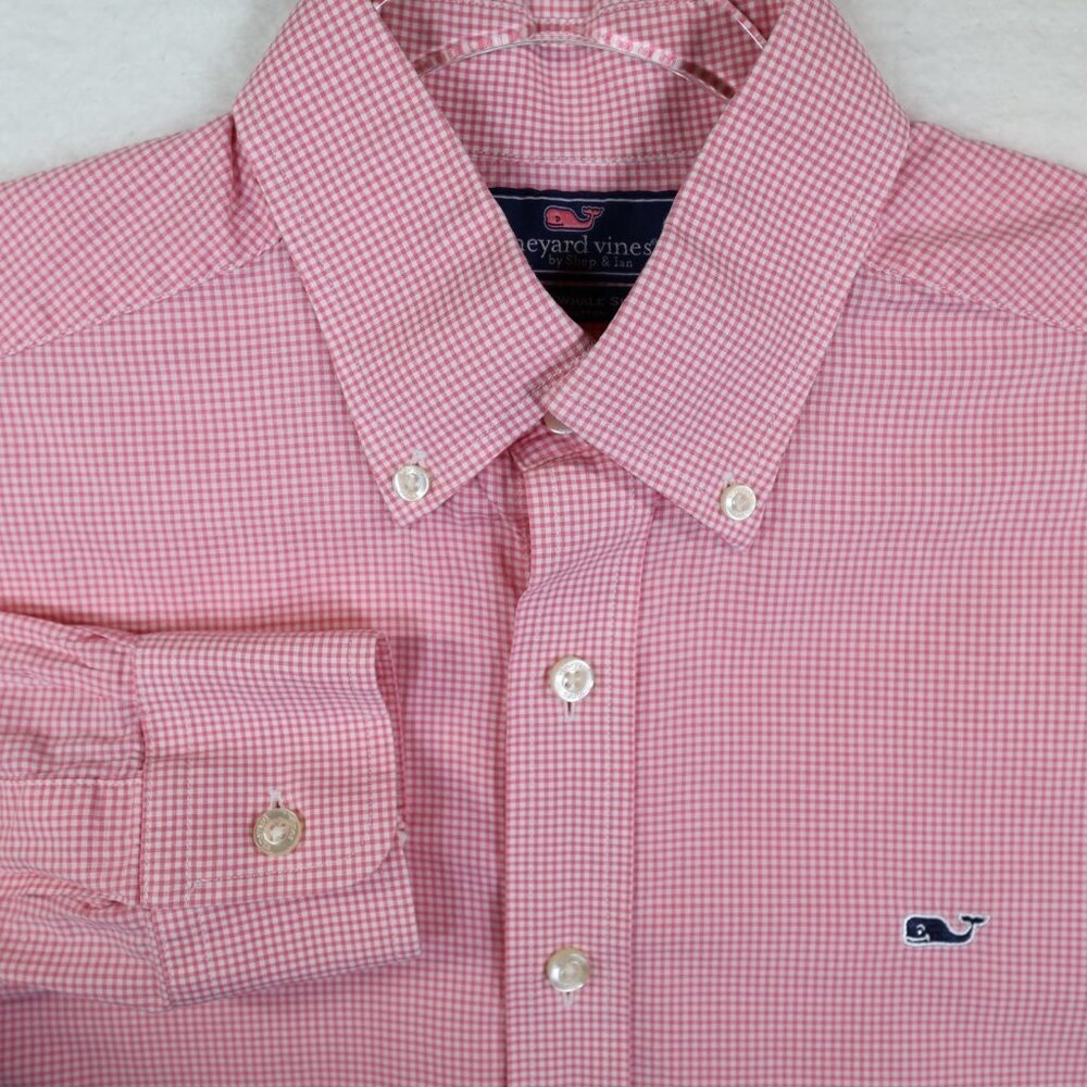 Vineyard Vines Slim Fit Whale Shirt Button Down Mini‎ Gingham Pink White Small